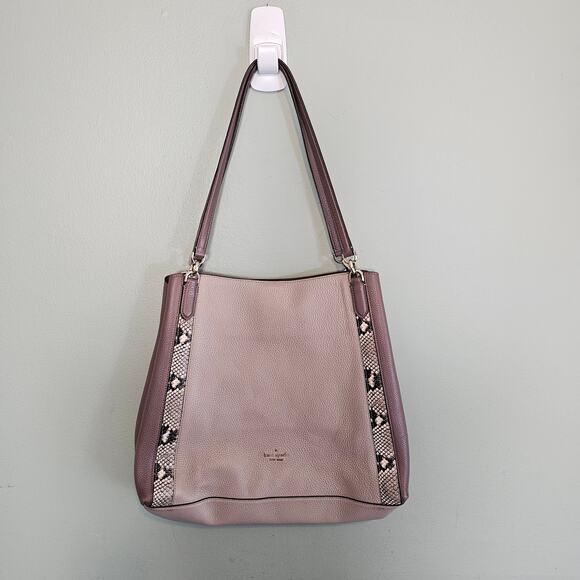 Kate Spade Jackson Leather Satchel Tote Triple Compartment Embossed Snake Trim - Picture 11 of 11